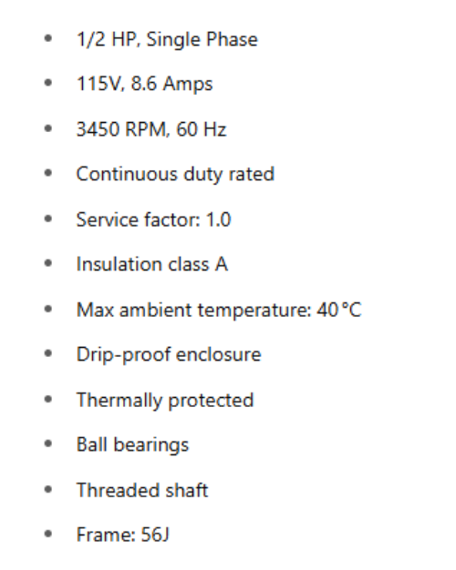 1403002452, Franklin electric, 1/2Hp, 3450 Rpm, 115V, Frame: 56J, Dp,