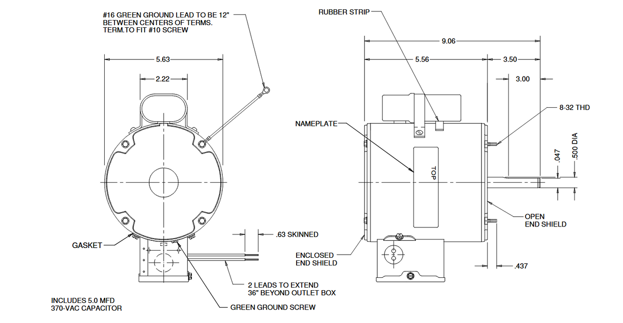 644, 1/2Hp, 1725 RPM, 208-230V, 50-60Hz, Frame 48Y, ODP, CWLE