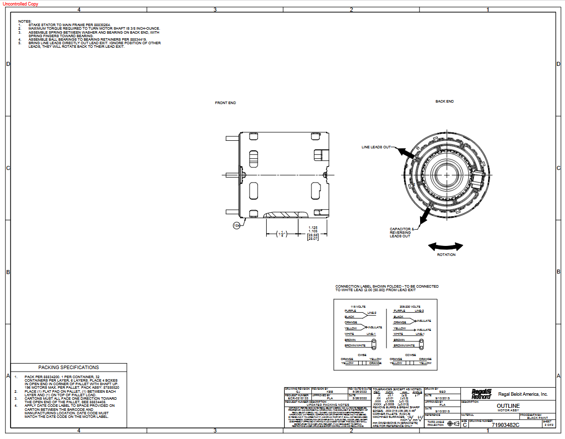 9721, 1/12 Hp, 1350/1550 RPM, 115/208‑230 V, 1 Ph, 50/60 Hz, OAO, Frame 3.3,