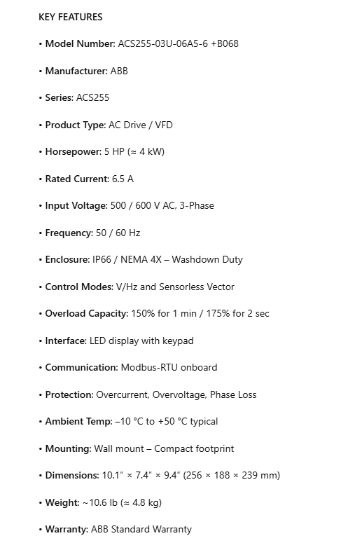 ACS255‑03U‑06A5‑6 +B068