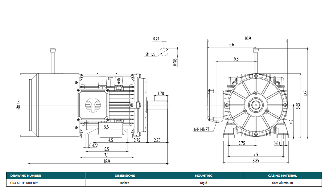 BMG0054D, 5Hp, 1800 RPM, 3 Phase, 230/460V, 184T Rigid, TEFC NEMA Premium