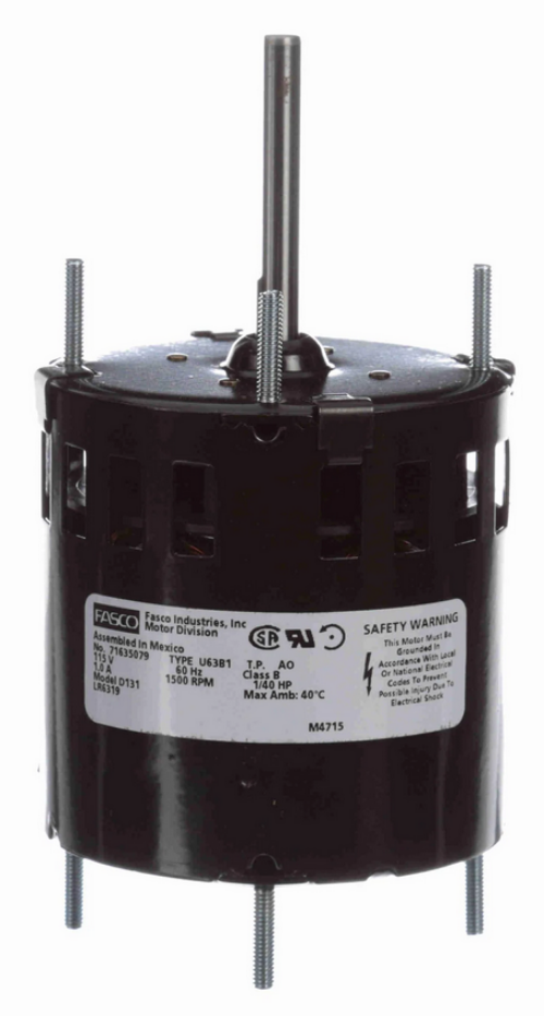 D131, Fasco, 1/40Hp, 1500 Rpm, 115 Volts, Frame: 3.3, Open Air Over,