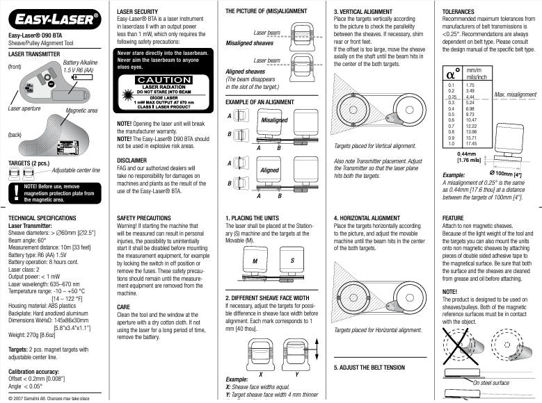 Easy-Laser, D92 BTA,12-1332, Pulley Alignment System, BELT Alignment tool,