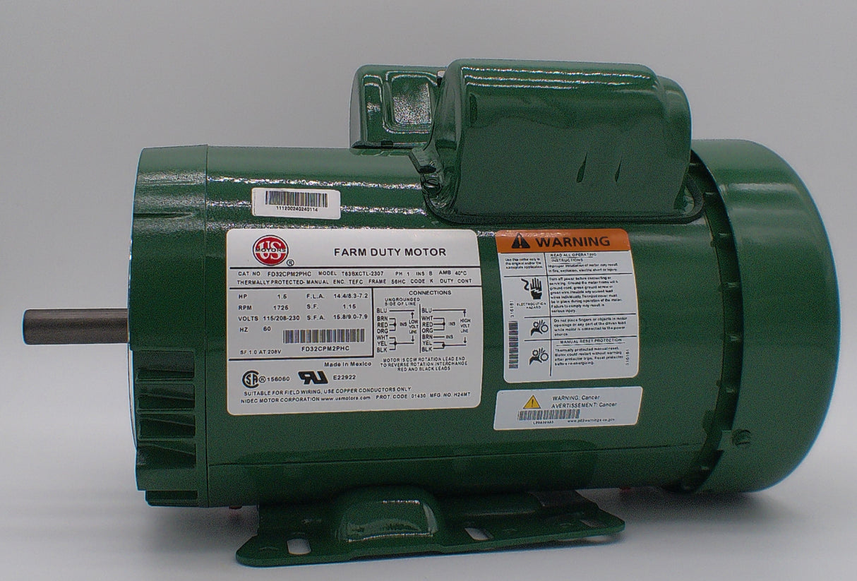 FD32CM2PHC, Nidec, 1.5 Hp, 1725 Rpm, 115-208/230V, Frame: 56HC, TEFC,