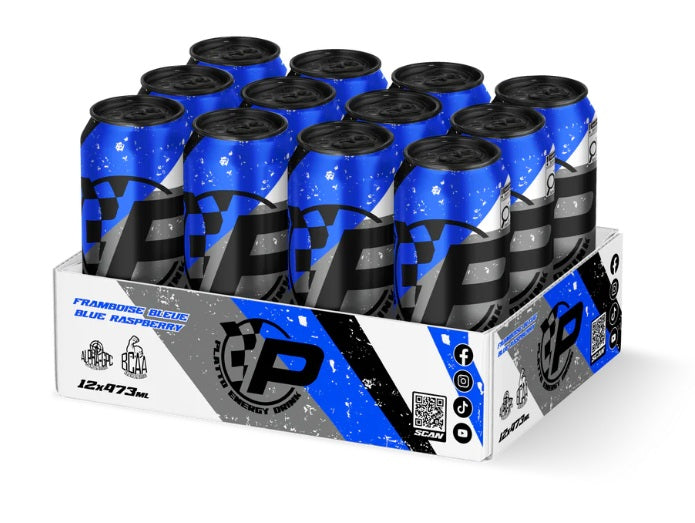 Platto Energy Drink, Blue Raspberry, Framboise Bleu, 12X473ML,Sucre,Sugar,
