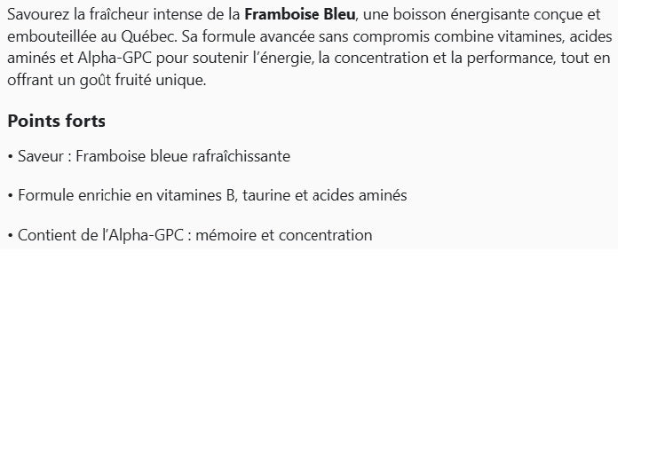 Platto Energy Drink, Blue Raspberry, Framboise Bleu, 12X473ML,Sucre,Sugar,