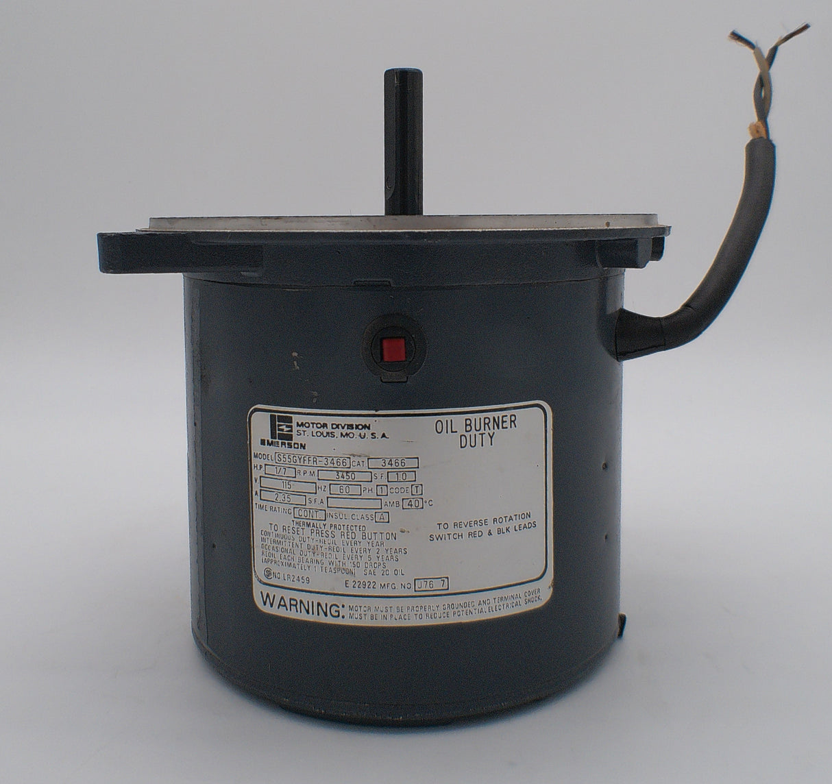 S55GYFFR-3466, Emerson, 1/7Hp, 3450 Rpm, 115 Volts, Frame: 48N, Oao,