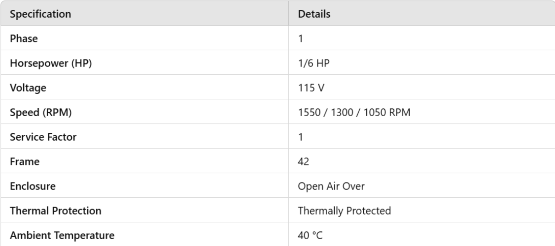 X63748, Xactone, 1/6Hp, 1550 Rpm, 115V, Frame: 42, 63748-0, PennBarry,