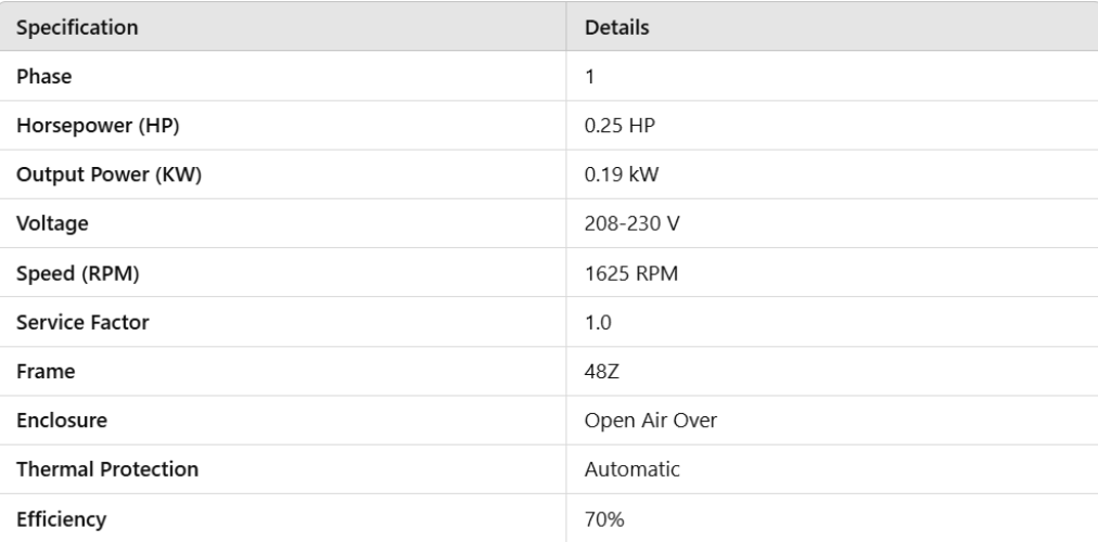 X012, Marathon, 1/4 Hp, 1800 Rpm, 208-230V, Frame:48Z,OAO,048A17O2006,