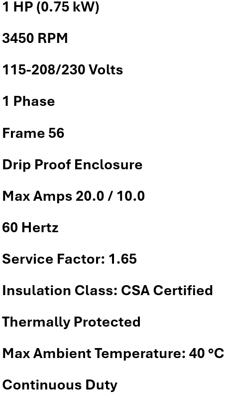 1103665401, Franklin Electrics, 1 Hp, 3450 Rpm, 115/208-230V,Frame:56,