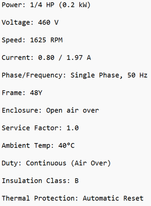 8944, K055TWG0049012B, Us motors, 1/4Hp, 1625 RPM, 460V, FR: 48Y, Oao, OTC1864,