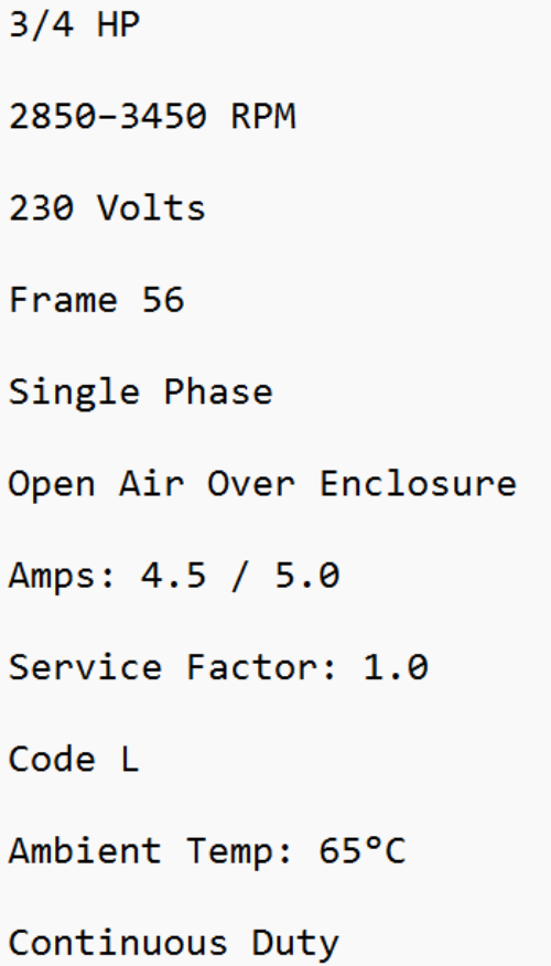 5KC47NG1509T, General Electric, 3/4Hp, 3450 Rpm, 230V, Frame:56, Oao,