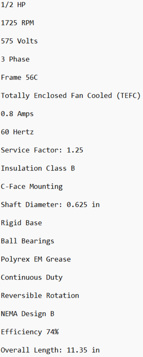 CM3538-5, Baldor, 1/2Hp, 1725 Rpm, 575 Volts, Frame: 56C, 34A062-0873,