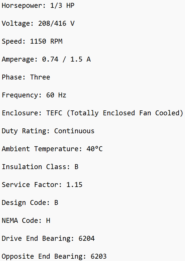 770421, Leroy Somer, 1/3Hp, 1150 Rpm, 208-416V, Frame: 56, Tefc,