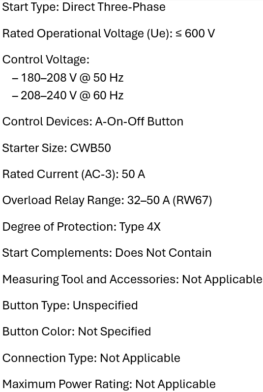 PESW-B50V24AX-R71, Weg, 7.5 HP, 240V, 1PH, Nema4X, 32-50A, Motors Starter