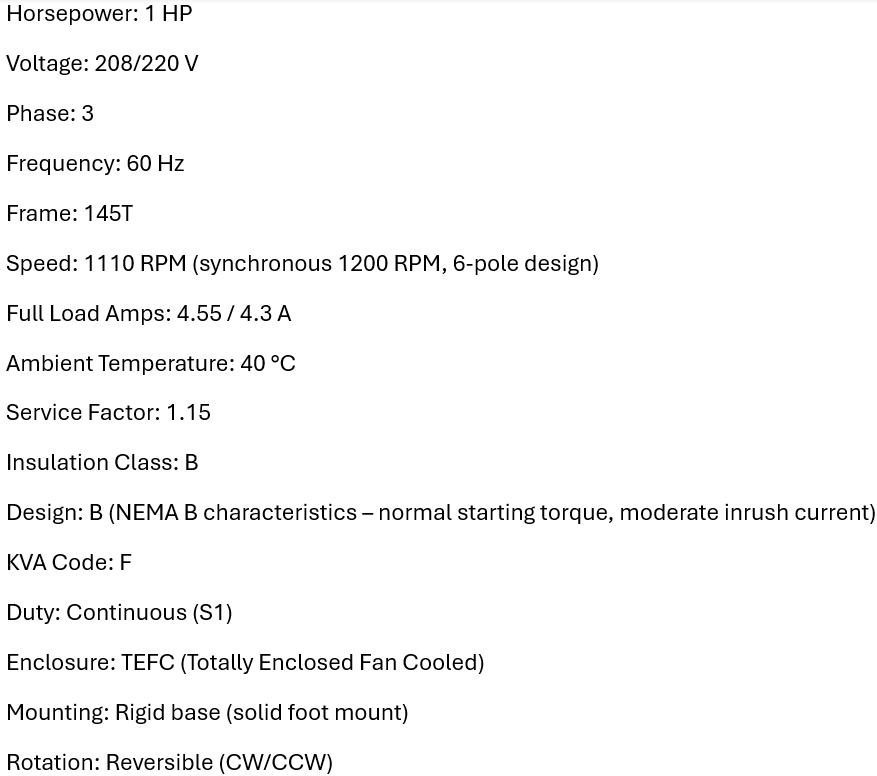 LSLS145T, 133038, 1Hp, 1110 Rpm, 220 Volts, Frame: 145T, Tefc,