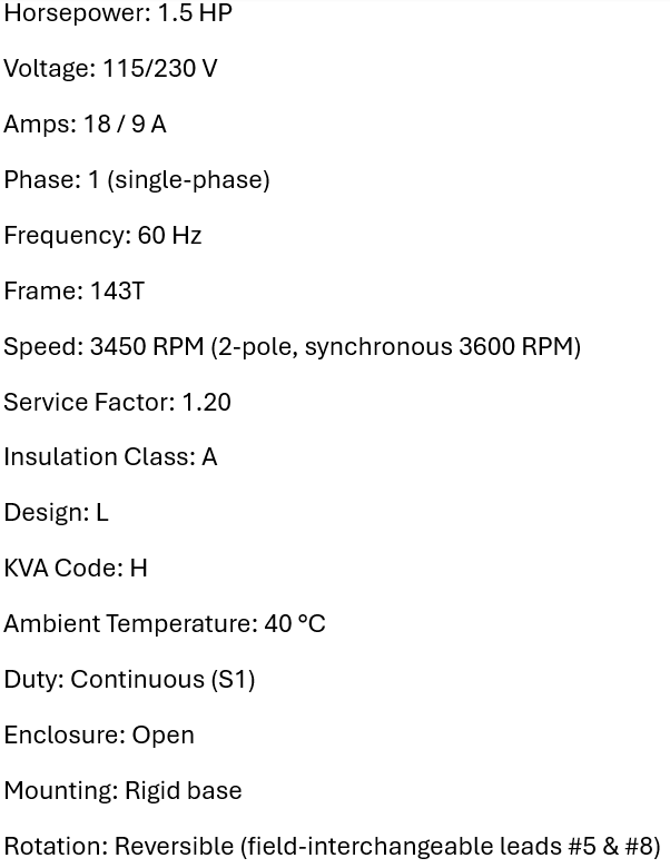 LSL1313T, 35E185-70, 1.5Hp, 3450 Rpm, 115-230V, Frame: 143T,