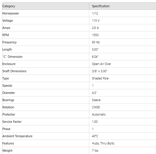 46, Ao Smith, .83Hp, 1550 Rpm, 115 Volts, Enclosure:Open Air Over,