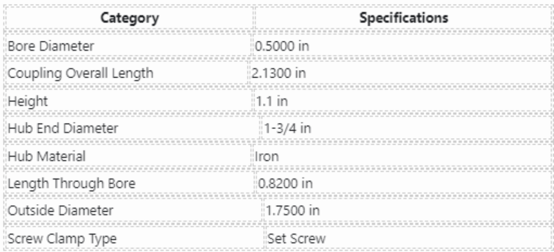 L075, LoveJoy, Maska fixed bore 1/2", Sintered Iron Jaw Coupling Hub,