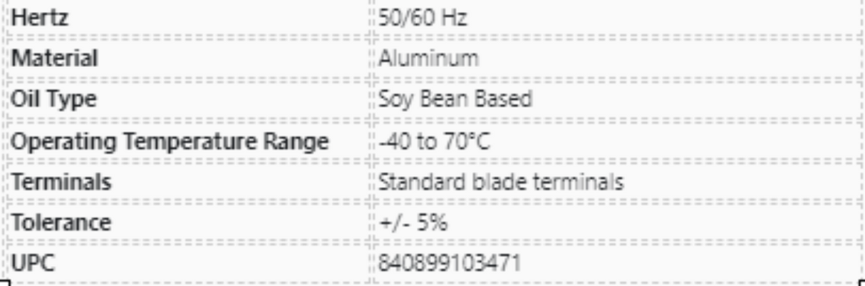 Packard, Titan, TOCF20, Run capacitor, 20 uF, 440-370 VAC, Oval,
