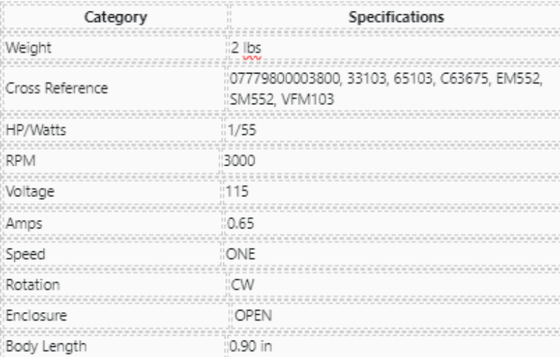 T1-R3552, Rotom, 1/55Hp, 3000 Rpm, 115 Volt, Fr: SKEL, Open enclosure,