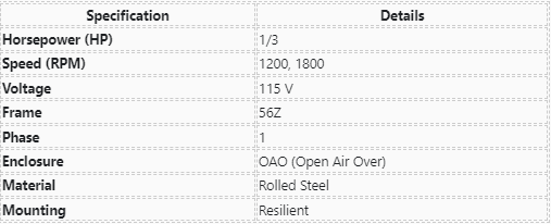 SGF2034V1, Century, 1/3Hp, 1200-1800 Rpm, 115 Volts, Frame: 56Z, OAO,