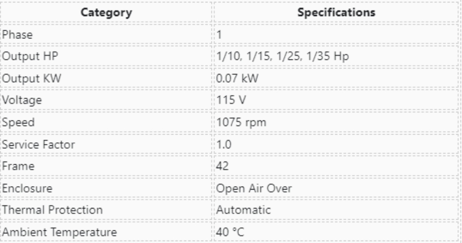 1362SX, BSR, 1/10Hp, 1075 Rpm, 1 Phase, 115V, Fr: 42, Open enclosure,