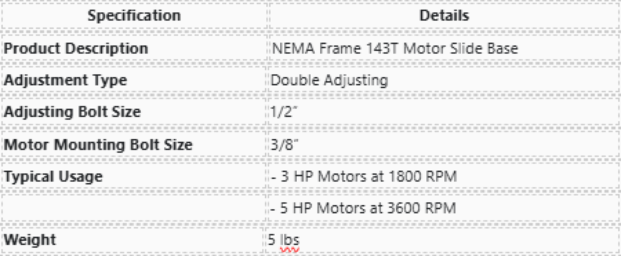 Motor slide base, Nema Frame 143T, Double adjusting, 213B2W,