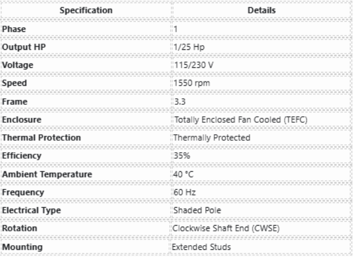 432, Universal Electric, 1/25Hp, 1550 Rpm, 115-230 Volts, Frame: 3.3,
