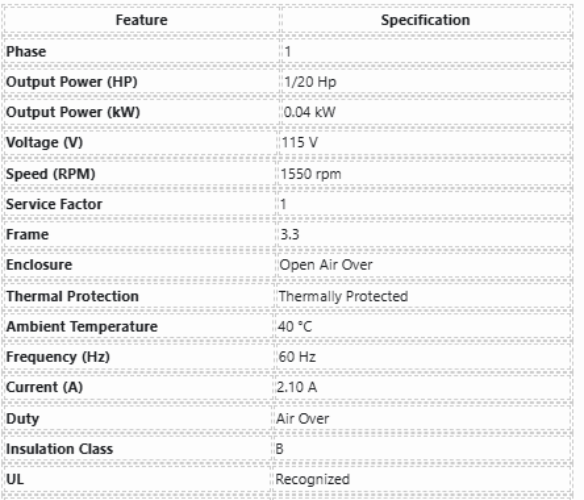 D1124, Fasco, 1/20 Hp, 1550 Rpm, 115 Volts, Frame: 3.3, Open Air Over,