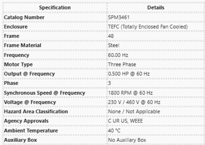 SPM3461, Baldor, 1/2Hp, 1800 Rpm, 230-460 Volts, Frame: 48, Tefc,