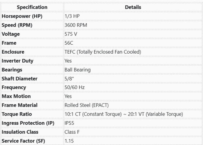 MPR-132CH, Maxmotion, 1/3 Hp, 3600 RPM, 600V, Fr:56C, TEFC, REMOVABLE BASE,