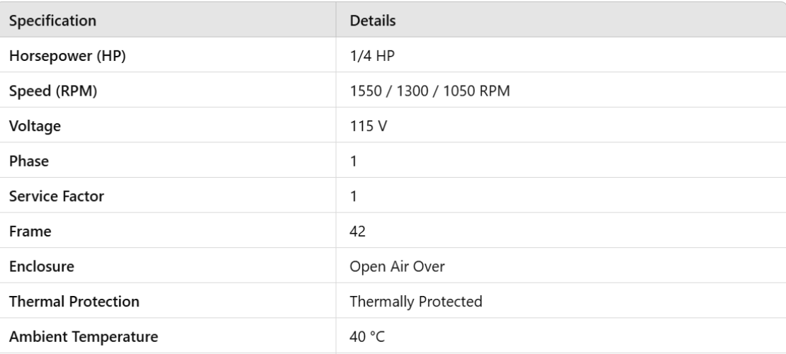 X63821, Xactone, 63821-0, PennBarry, 1/4Hp, 1550 Rpm, 115V, Frame: 42,