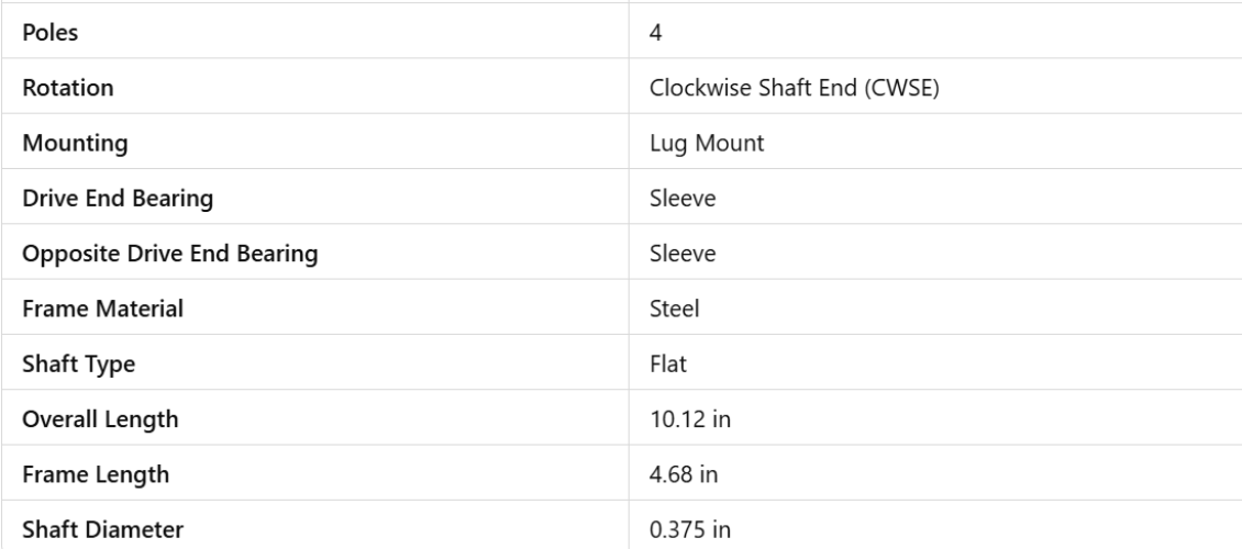 X56346, Xactone, 1/4Hp, 1550 Rpm, 115 Volts, Frame: 3.3, OAO, 56346-0,