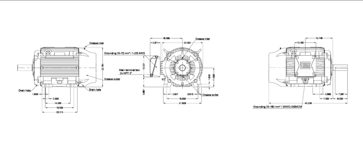 HT125504NPRBW22, Weg, 125 Hp, 1785 Rpm, 575 Volts, Frame:444/5T, TEFC,