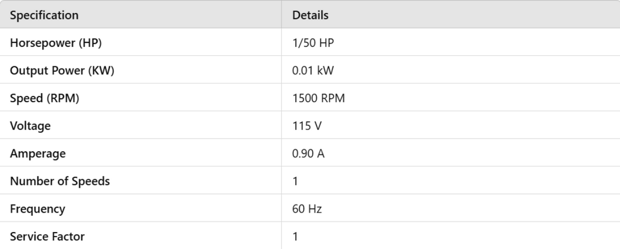 JA2M609N, Magnetek, 1/50 Hp, 1550 Rpm, 115 Volts, Frame: 3.3, OAO,