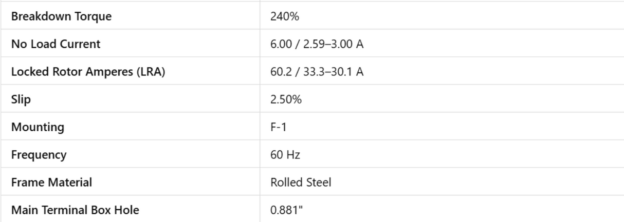 TF.75106W01, Weg, 0.75 Hp, 1170 Rpm, 115/208-230 V, Frame: 56H, TEFC,