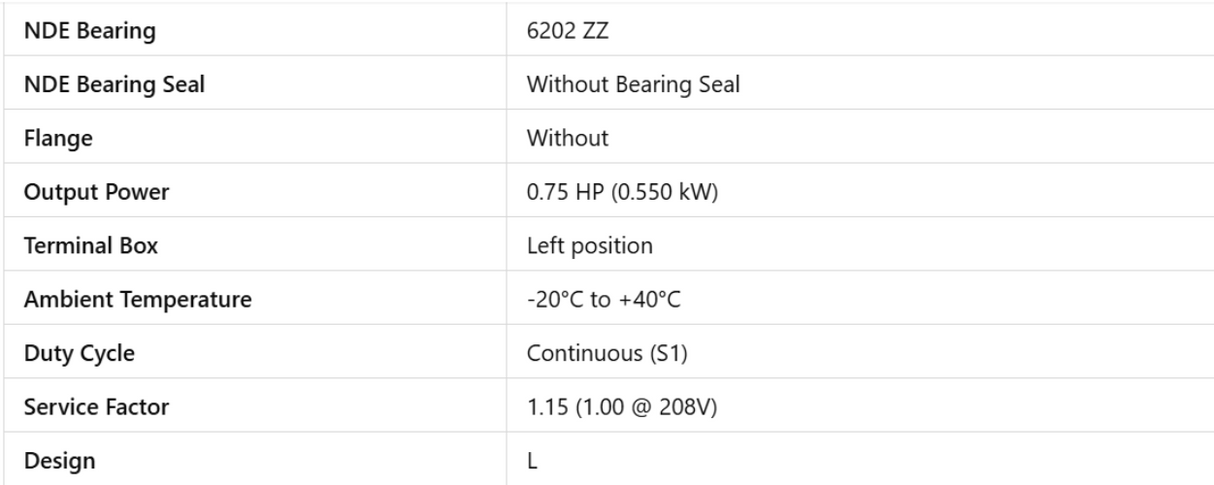 TF.75106W01, Weg, 0.75 Hp, 1170 Rpm, 115/208-230 V, Frame: 56H, TEFC,