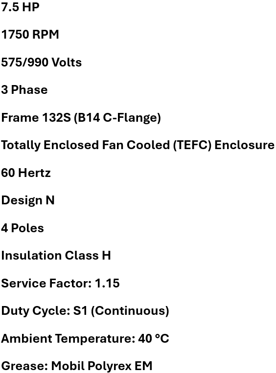 IJA132S-4-59-B34, Max Motion, 7.5Hp, 1800 Rpm,575-990 V, Frame: 132S,