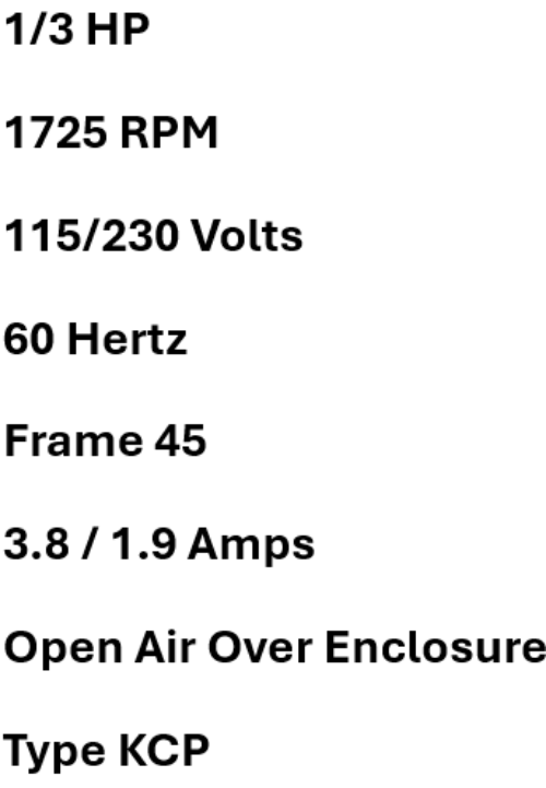 4J332B7, 266A9316, CGE, 1/3Hp, 1725 Rpm, 115-230 Volts, Frame:45, Oao,