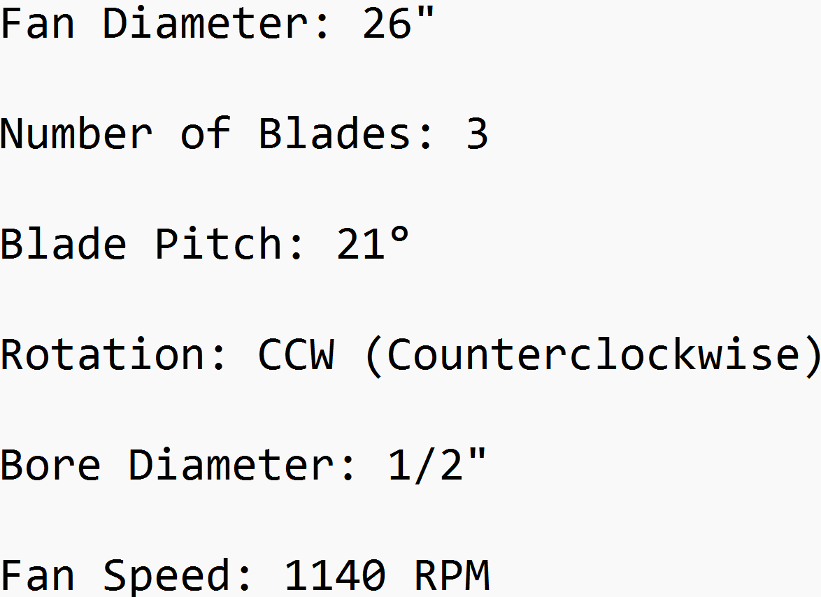 US3B2621, Fan blade, 3 blades, 26'' Diameter, 21 Degre, CCW, Bore 1/2,