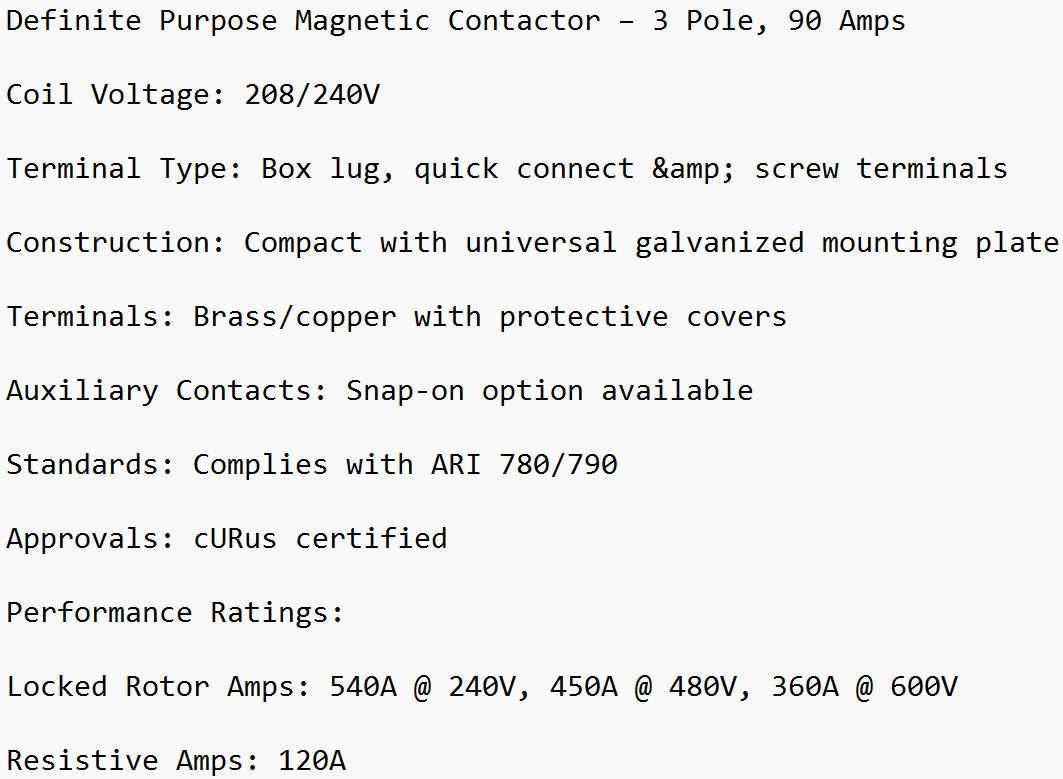 DP-3P90A240, Rotom, Magnetic Contactor, 3 Poles,90 Amps,240V Box lung,