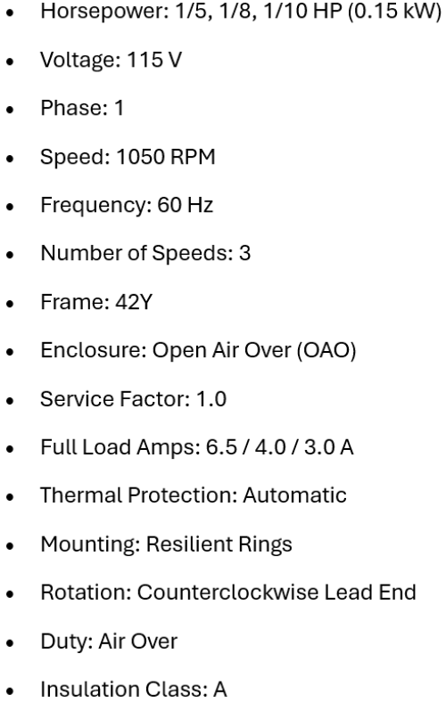 BL6414, Century, 1/5Hp, 1050 Rpm, 115 Volts, Frame:42Y, Open air over,