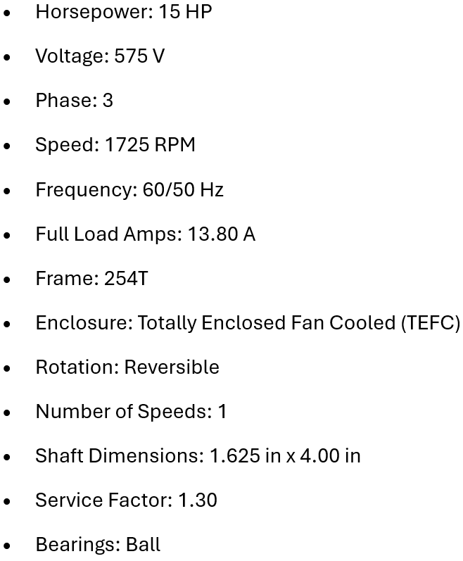 ELP15P2GCLB, Us motors, 15 Hp, 1800 Rpm, 575 Volts, Frame:254TC, Tefc,
