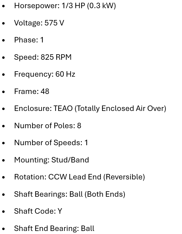 1296, K055PUK1683012B, 1/3Hp, 825 Rpm, 575V, Frame:48, Teao,F48T33A50,
