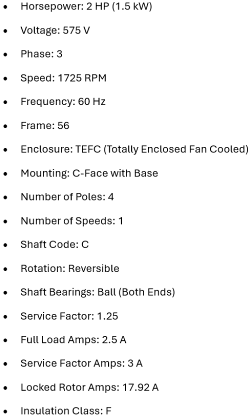 U2P2GFC, P063CRD1461015B, 2 Hp, 1725 Rpm, 575 Volts, Frame: 56, Tefc,