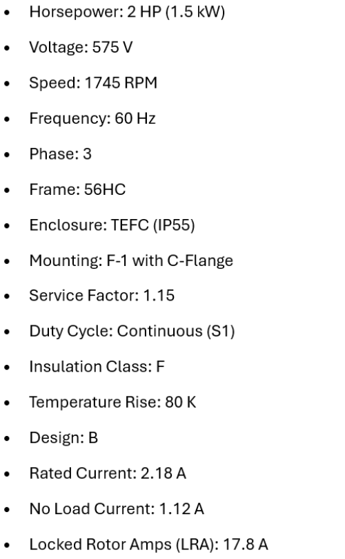 FC002504W01DOE, Weg, 2 Hp, 1745 Rpm, 575 Volts, Frame: 56HC, Tefc,