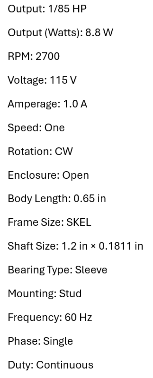 T1-R604, Rotom, 1/85Hp, 2700 Rpm, 115 Volts, 1.0A, SS604, Omnidrive,