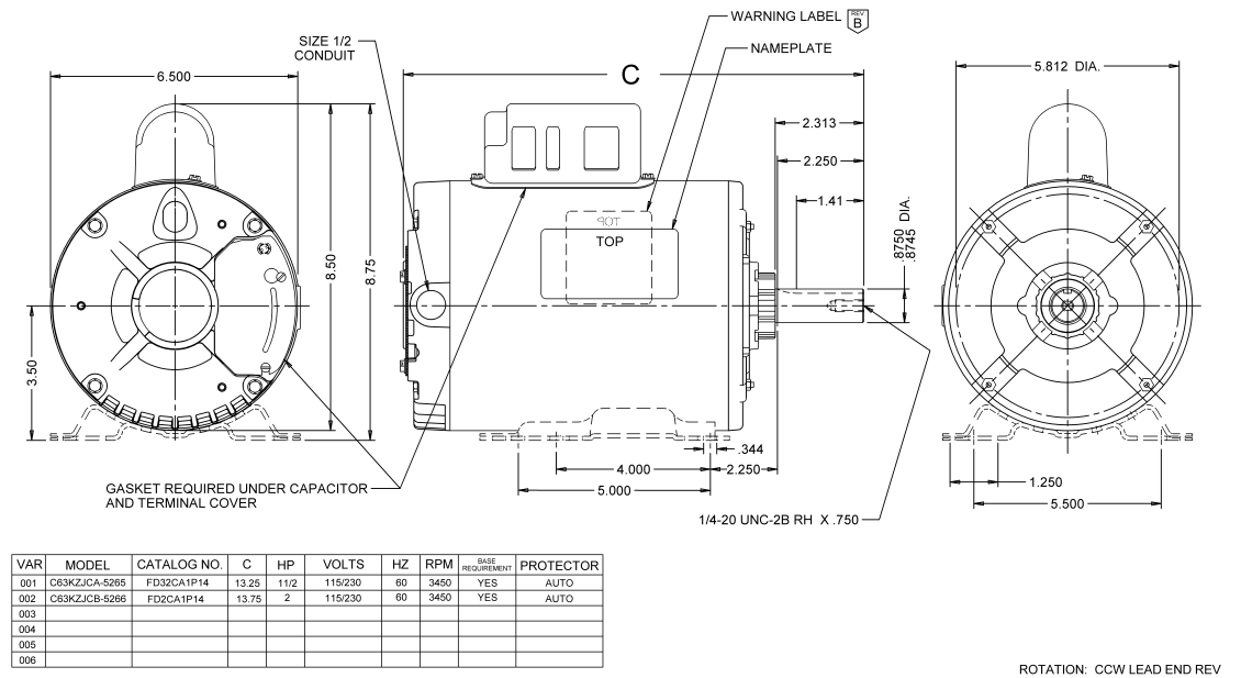 FD32CA1P14, 1.5 Hp, 3600 Rpm, 115-230V, Frame:143, Teao, Aeration fan,