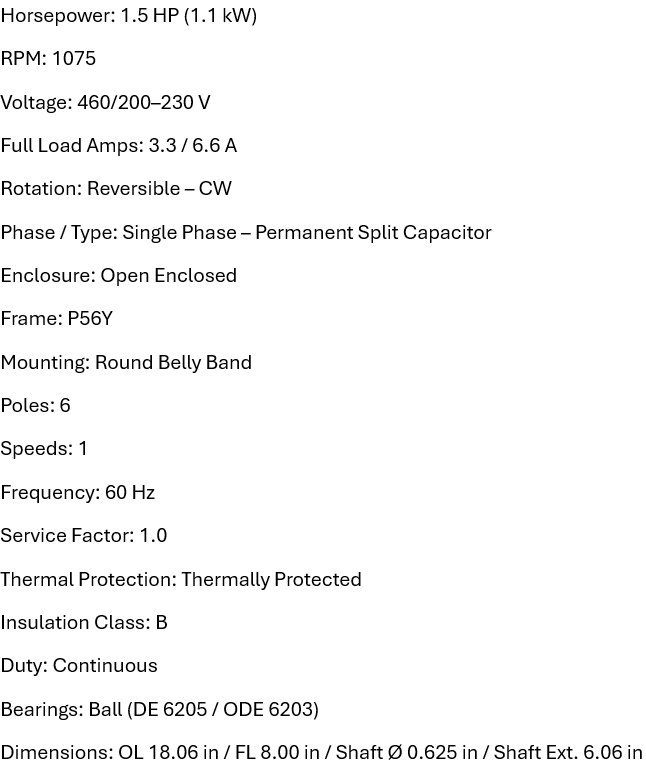 C771, Century, 1.5Hp, 1200 Rpm, 200-230/460V, P56Y, Enclosure open,